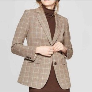 A New Day Windowpane Plaid Twill Button Career Office Blazer Jacket Size 14